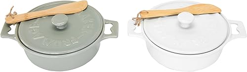 Creative Co-Op Brie Bakers con tapas y esparcidores de madera (juego de 2 colores)