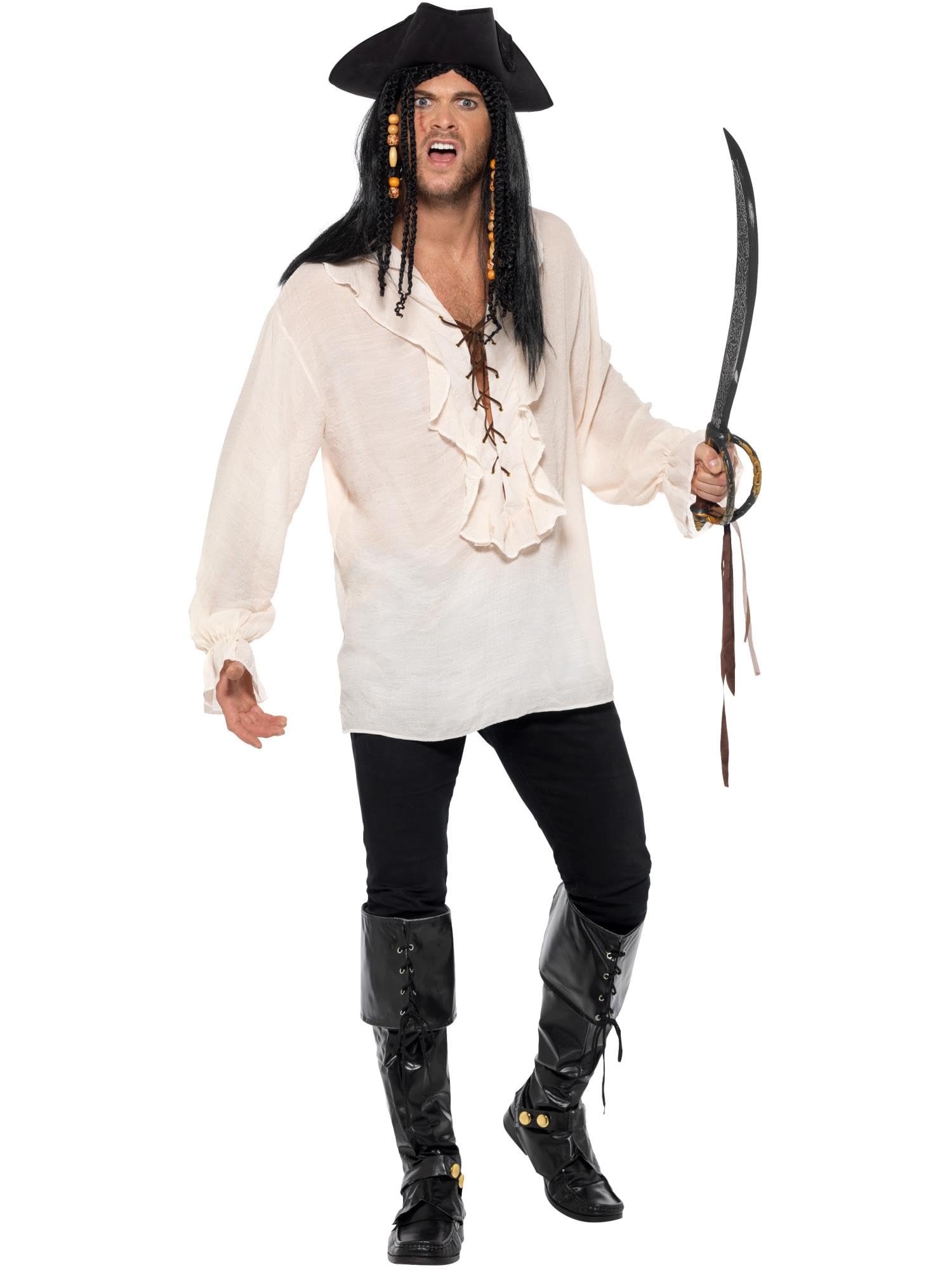 Smiffy's Pirate Shirt, Pirate Fancy Dress, Xl White