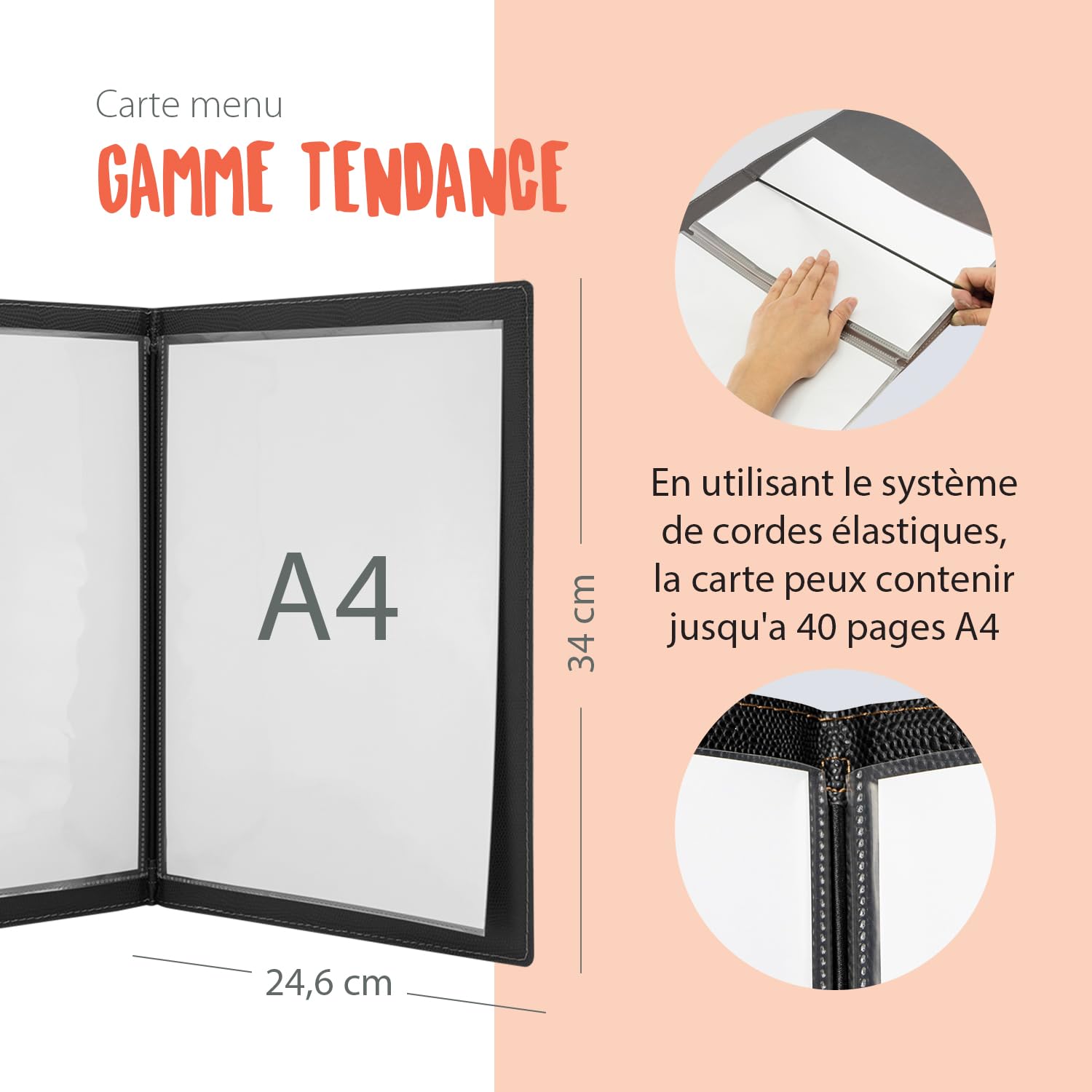SECURIT Trendy Lot de 20 cartes de menu aspect cuir A4 avec boîte + 1 double insert pour menus (pour 4 pages A5), vert, cuir synthétique
