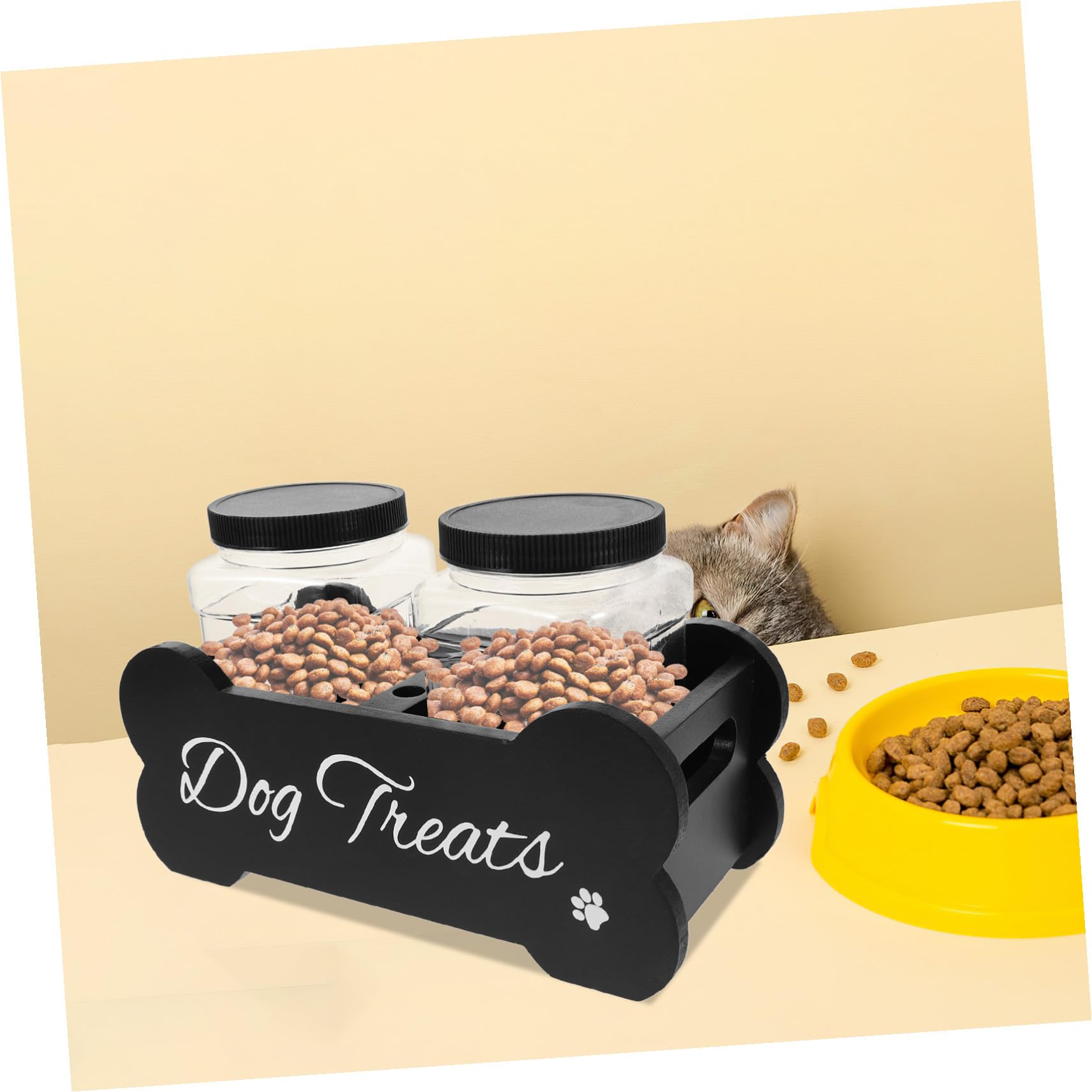 Hohopeti Halter für Hundesnackglas aus Massivem Holz Verschleißfest mit Großem Fassungsvermögen Sicherer Aufbewahrungsbehälter für Tierfutter Elegantes Design für Haushalt und Theke