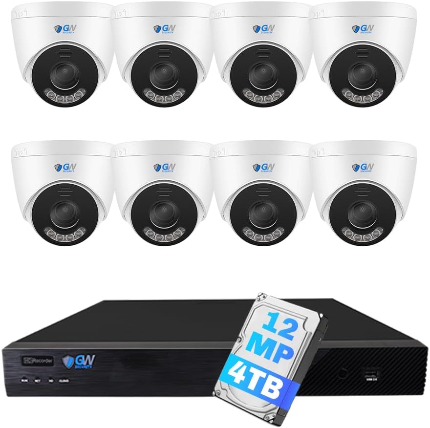 GW Security 16 Channel UltraHD 12MP 6K @ 30FPS Realtime 3X Motorized Zoom PoE Security Camera System with 8 x 12MP IP Two-Way Audio Full-Time Color Night Vision Outdoor/Indoor Smart AI Dome Cameras