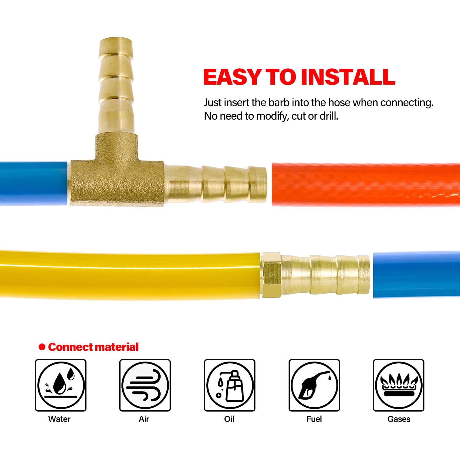 JUN-H 4Pcs 6mm T-Piece Connettore Tubo in Ottone Connettore Prolunga Tubo Connettore Tubo Aria Compressa Connettore Tubo Carburante
