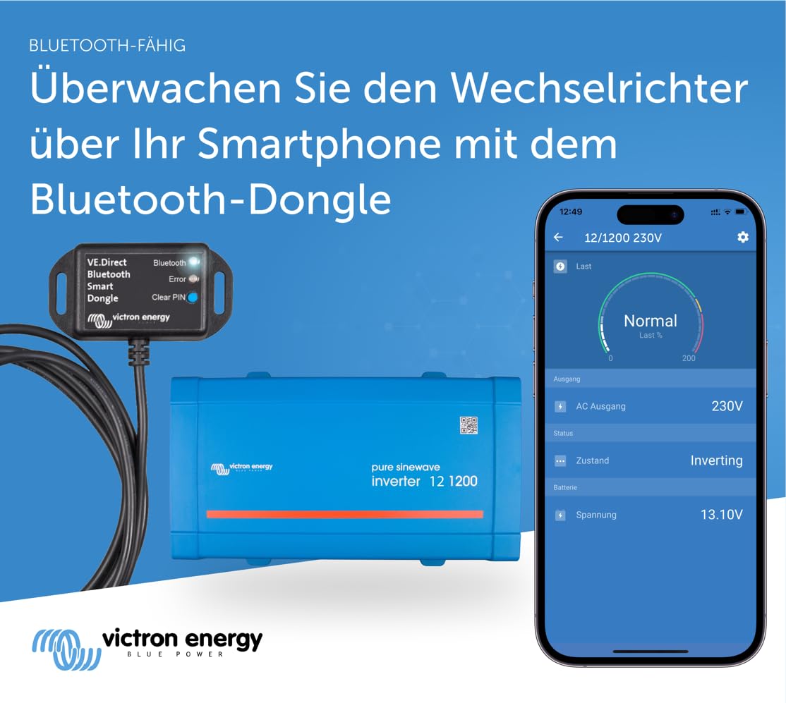 Victron Energy 1200VA 12-Volt 230V AC Reiner Sinus Wechselrichter (Schuko)