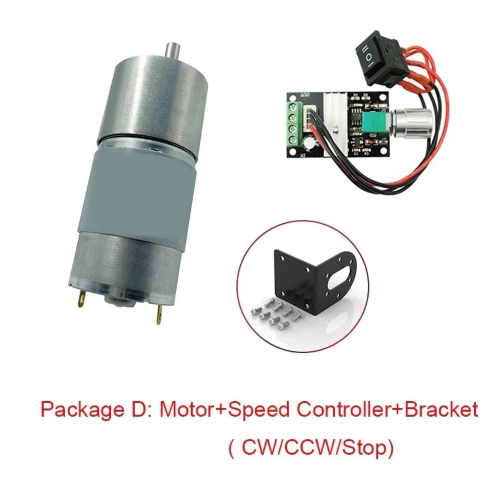 Facile sostituzione fai-da-te Motore con riduttore interamente in metallo DC 12V/24V 7-960 giri/min Coppia elevata 3-50 kg.cm Bassa velocità e indietro regolabile(24V 107RPM,D)