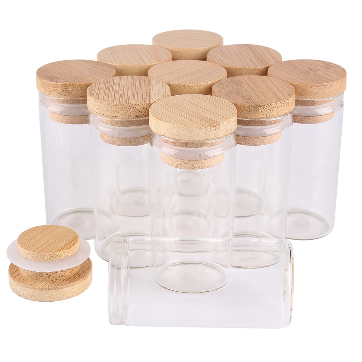 SYLALE 24 piezas 25ml 30 * 60mm tubos de ensayo con tapas de bambú tarros de especias de vidrio con tapas de bambú viales de vidrio Wish Bolttes botella de deseos