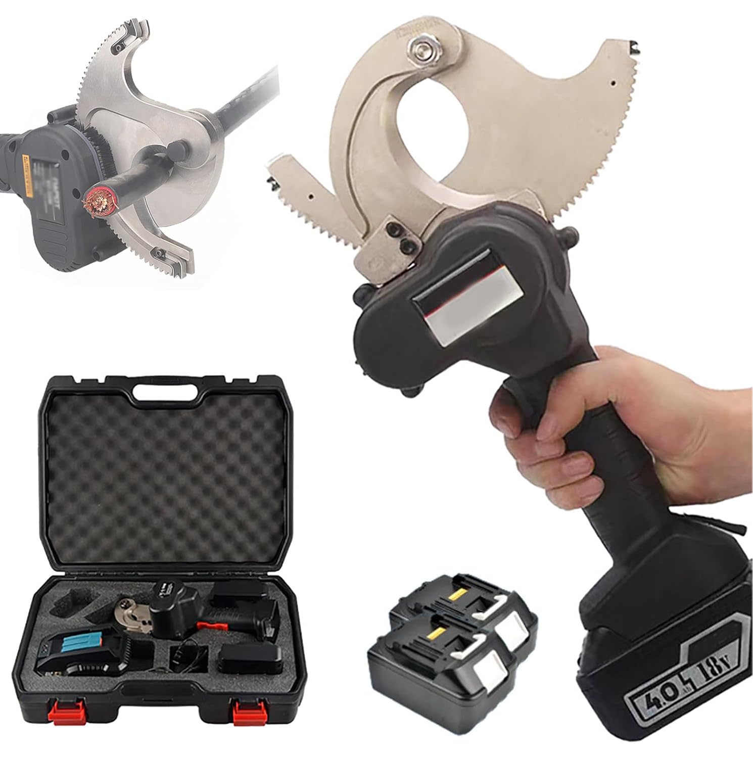Qiang Tagliacavi a Cricchetto Ricaricabile Tagliafili Elettrico per Cavi in Alluminio e Rame Tagliacavi Idraulico a Batteria con 2 Batterie per Tagliare Cavi Armati,65MM