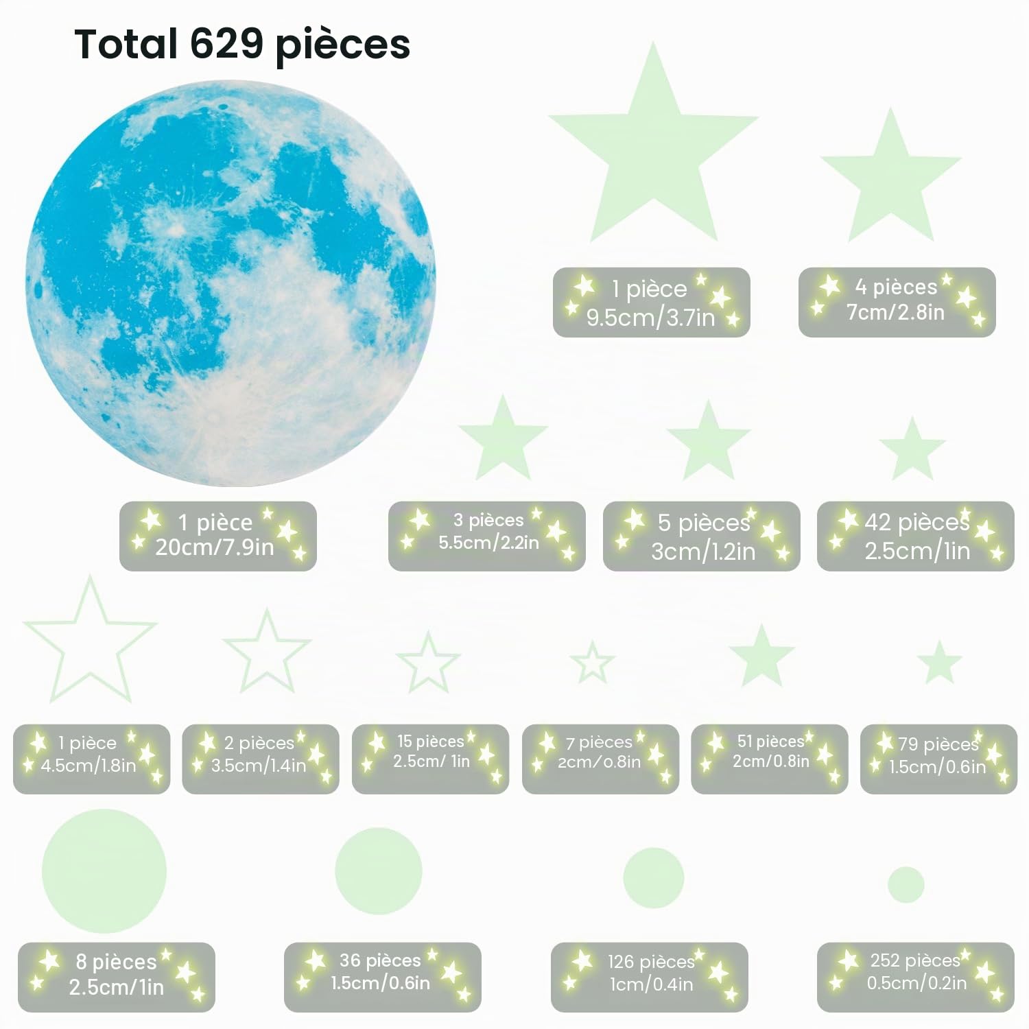 Autocollants Lumineux 629 Pcs Étoiles Phosphorescentes-gomettes Autocollantes Enfant Plafond Stickers Fluorescents Décoration Plafond Chambre D'enfant, Azul