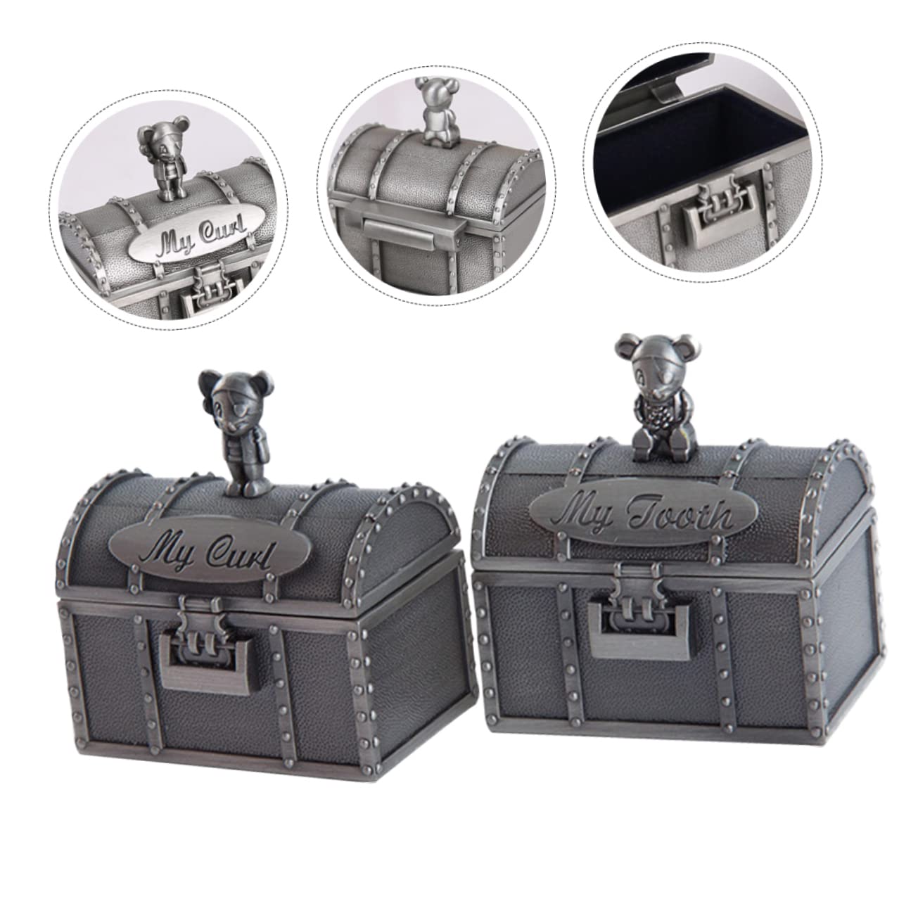 Baby Teeth Organizer Box 2pcs Alloy Keepsake Case for Children image 3