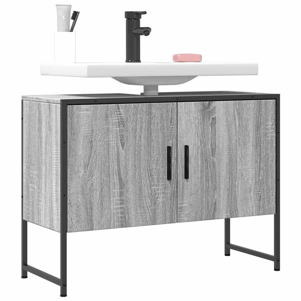 Armario para debajo del lavabo Sonoma, 80 x 33 x 60 cm, material de madera con marco de acero pulverizado, moderno y robusto, mueble de baño para baño pequeño, con soporte de pared para