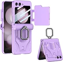 CUBTEM Funda Z Flip 5,Funda de Móvil con Protector de Pantalla y Anillo,Funda Firme de PC para Samsung Galaxy Z Flip 5,Funda Protectora Resistente a Arañazos Funda a Prueba de Golpes Cubierta (morado)