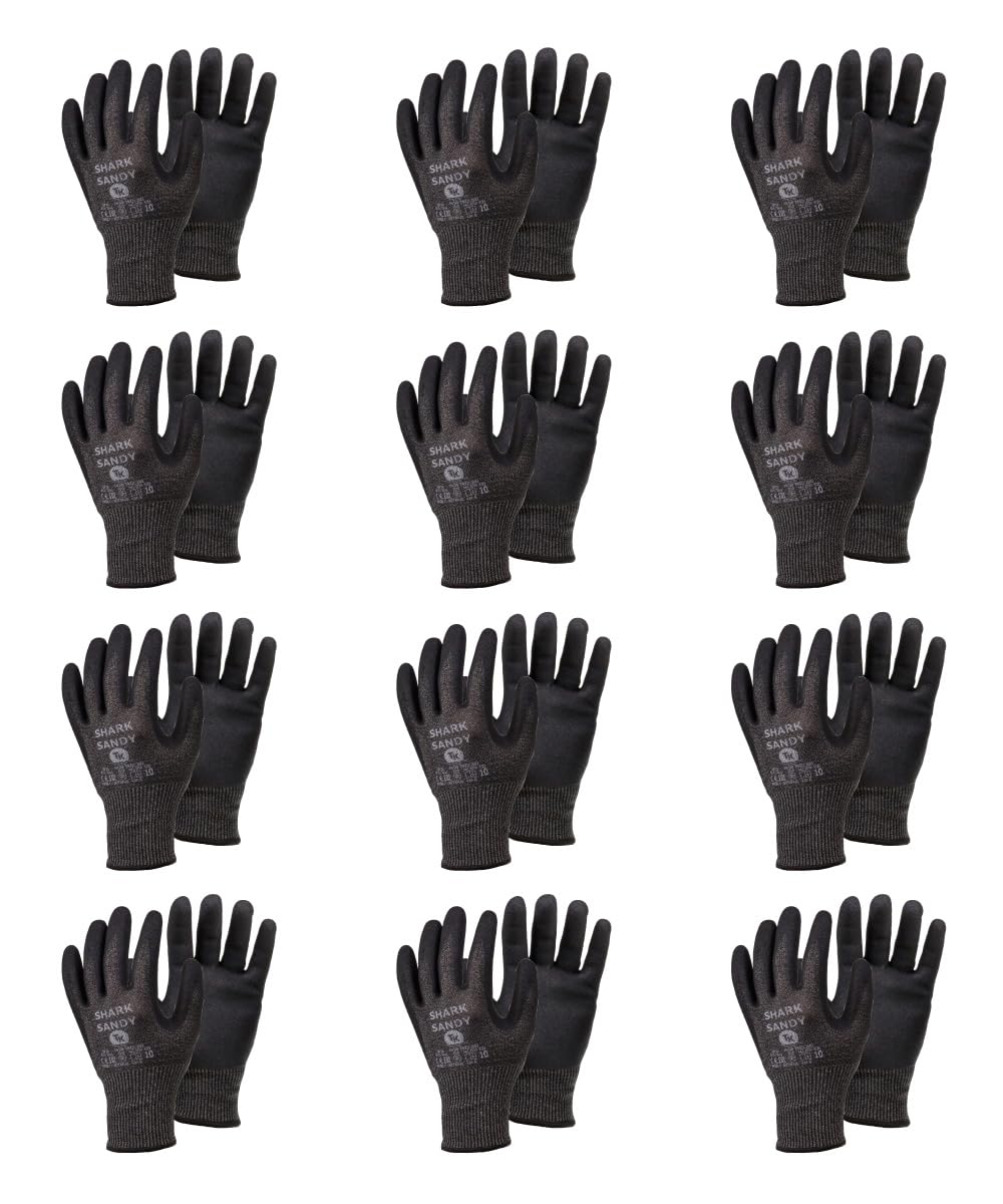 SHARK SANDY/Montage-Handschuhe Schnittschutz/Größe 11, 12 Paar/Montagehandschuhe/Schnittfeste Handschuhe Arbeitshandschuhe, Grau