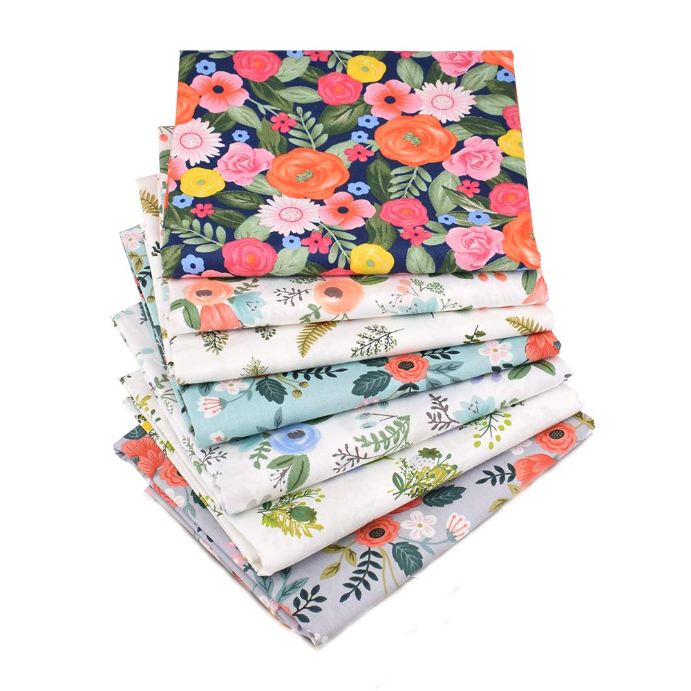 HanjunzhaoMulticolor Floral Print Quilting Fabric, Pre-Cut Fat Quarters Fabric Bundles,18 x 22 inches