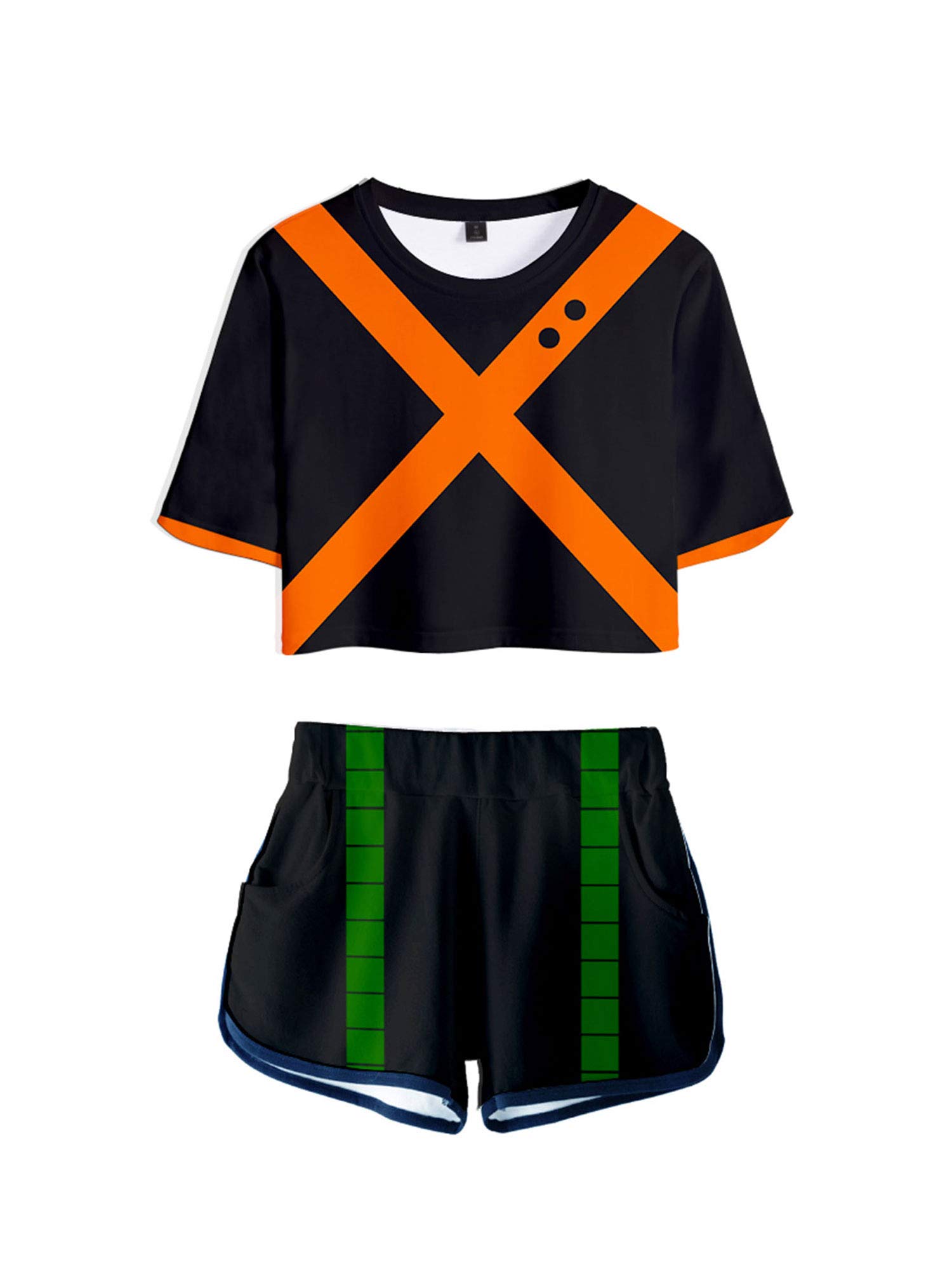 FeMereina My Hero Academia Bakugou Katsuki Cosplay Costume Cheerleader Cheerleading Uniform Crop Top Shorts Outfits Set