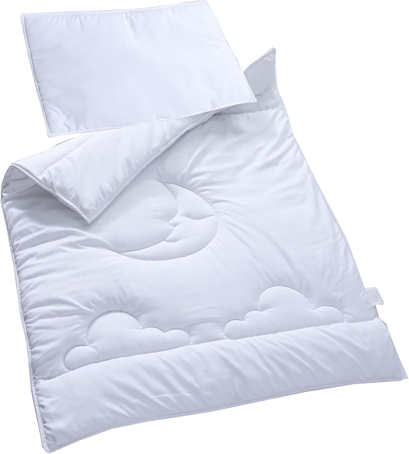 Hajran Linen 7.5 Tog Cot Bed Duvet/Quilt (120 x 150 cm) and Pillow Set | Sleeping Moon Design Toddler Duvet | OEKO-TEX STANDARD 100 Certified | Soft and Breathable Baby Quilt (120 x 150 cm)