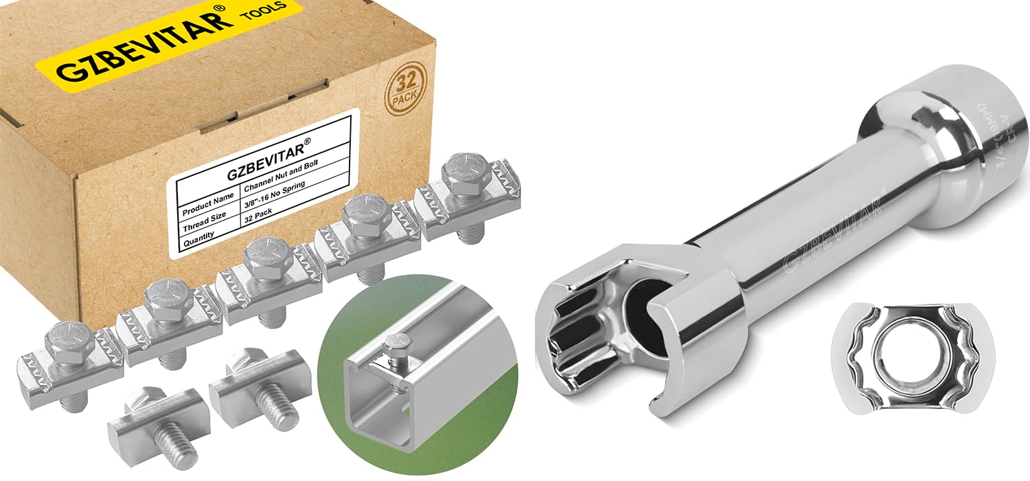 3/8"-16 Strut Channel Nut and Bolt - 32 Pack, 1/2″ Drive 3/4″ (19mm) Strut Channel Impact Socket