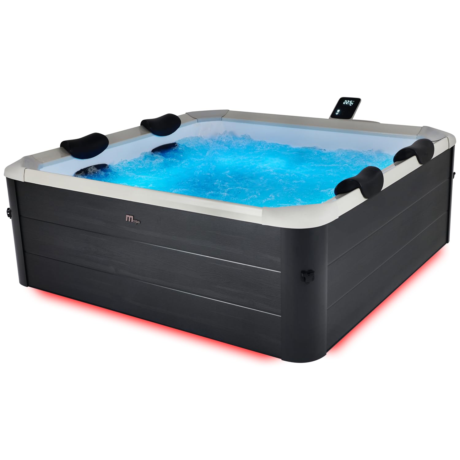 Spa Rigide connecté Oslo Aero Plus 6 Places 180x180 cm Gris Effet Bois – Hydromassages, 4 Coussins + bâche Inclus, pilotable par Application MSPA