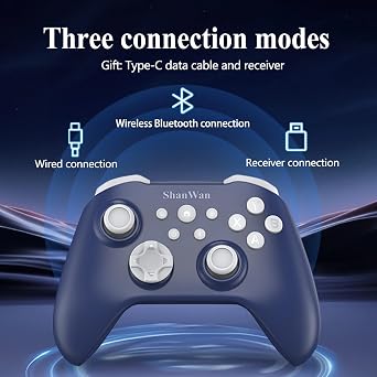 ShanWan Wireless Bluetooth Controller, Gamepad with 2.4G Receiver and Data Charging Cable, Compatible with Windows PC, Android, iOS, iPad, macOS and Switch 2
