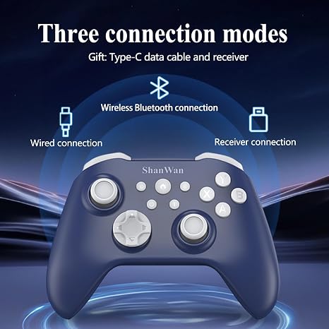 ShanWan Wireless Bluetooth Controller, Gamepad with 2.4G Receiver and Data Charging Cable, Compatible with Windows PC, Android, iOS, iPad, macOS and Switch 2