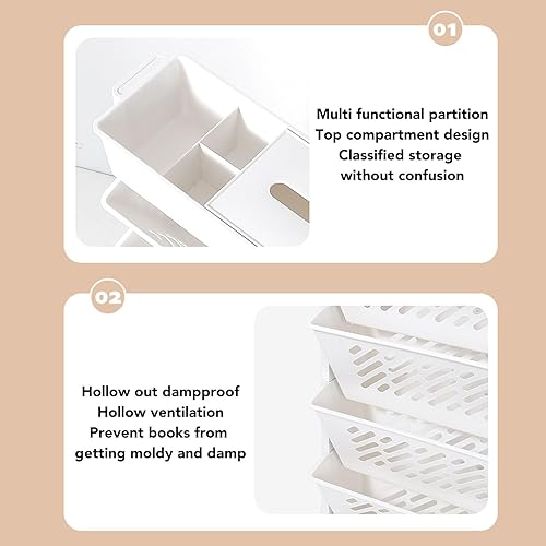 Miniatura 4 de Estante organizador de almacenamiento blanco, estantería movible de plástico extraíble para sala de estudio en el hogar (5 capas)