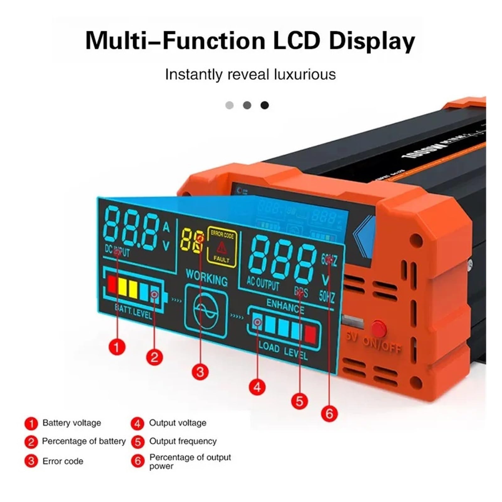 Przetwornica Czystej Fali Sinusoidalnej 12V 24V 48V Do 1000W 2000W 3000W 4000W LCD USB Przenośna Moc Inverte Samochodu Home Outdoor Szeroki zakres zastosowań(3000W,24V)