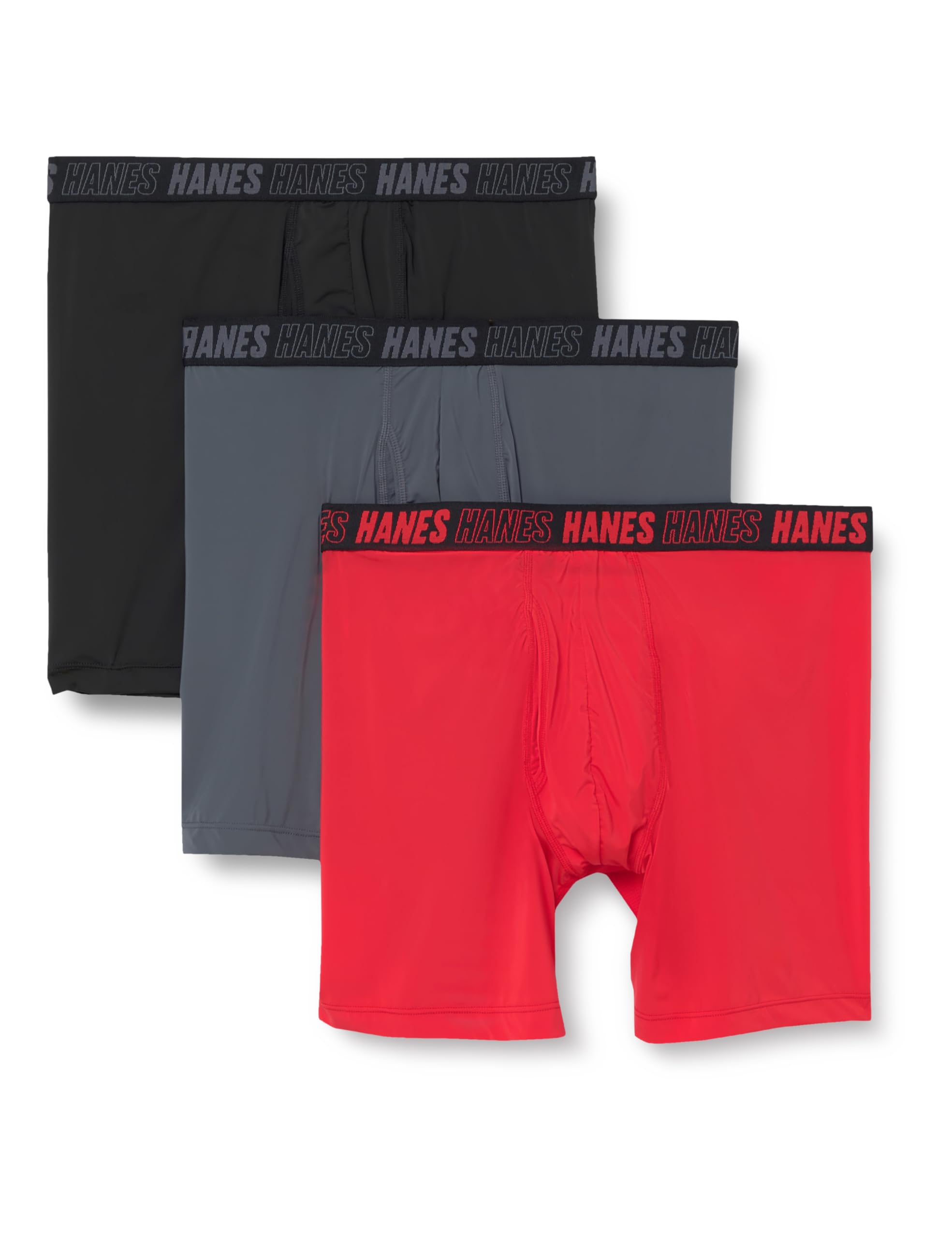 HanesMen's Moves Performance Boxer Brief, Total Support Pouch, Regular/Trunk/Long Leg, 3-pack, 4" Trunks (pack of 3)