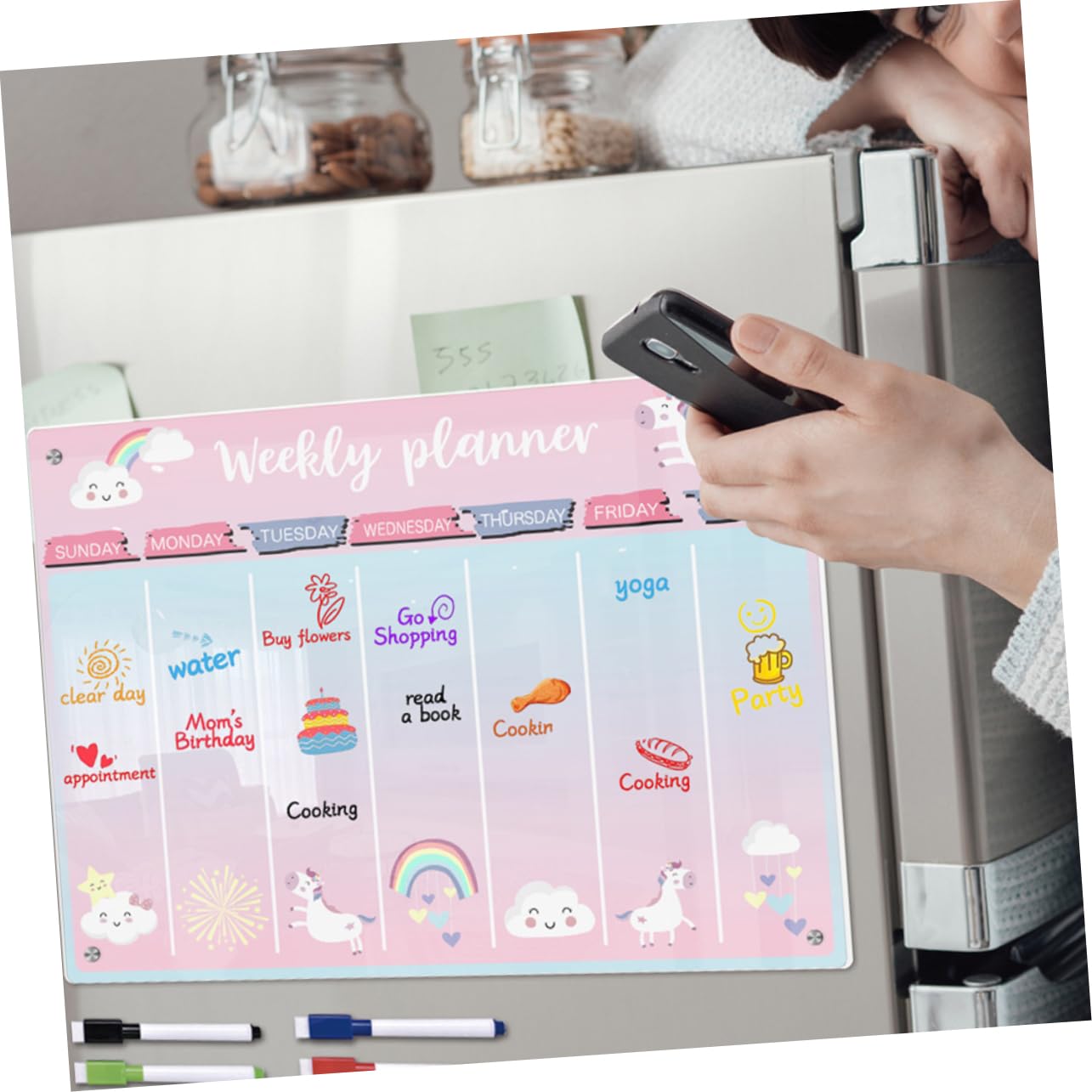 NUOBESTY Magnetische Acryltafel Für Kühlschrank Wochenplanungstafel Durchsichtige Whiteboard Trocken Abwischbar Mit Magneten Für Wand Und Kühlschrank