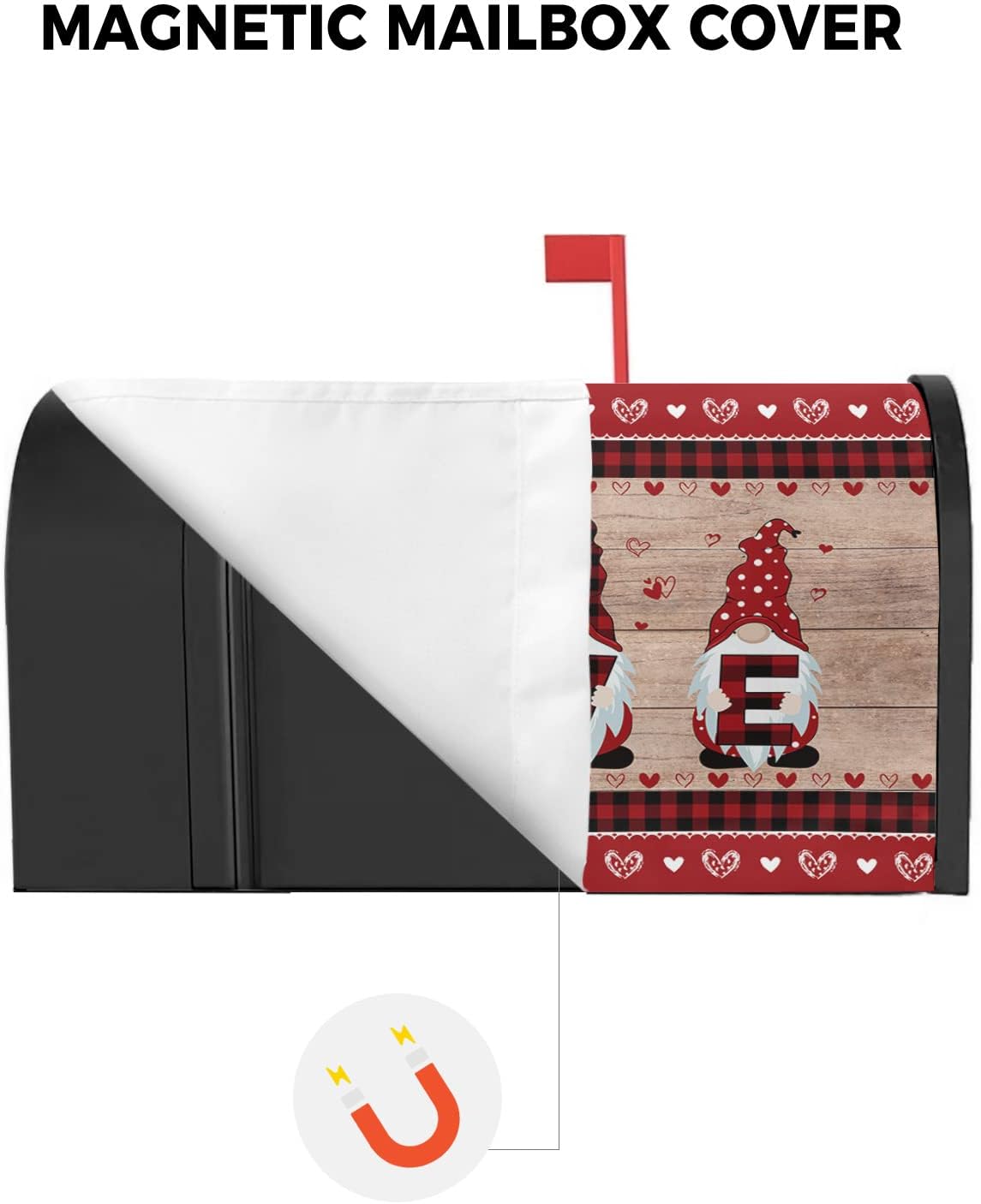 Mailbox Cover, Valentine's Day Love Gnomes Buffalo Plaid Mailbox Wrap Magnetic Mailbox Covers for Garden Yard Outdoor Decoration,Farmhouse Home Mailbox Post Box Cover Wraps Standard Size 18"x21"