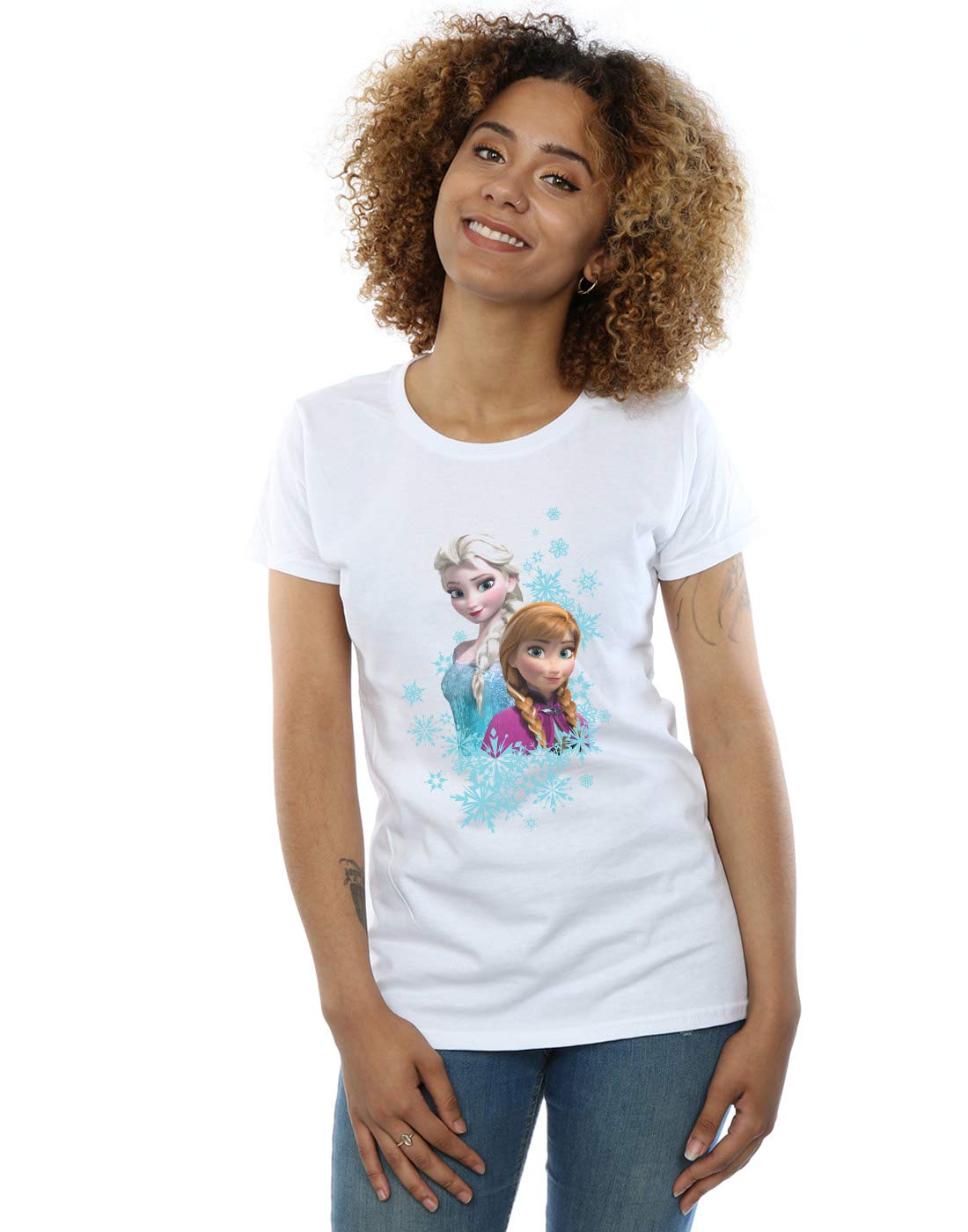 Disney Women's Frozen Elsa and Anna Sisters T-Shirt White Large