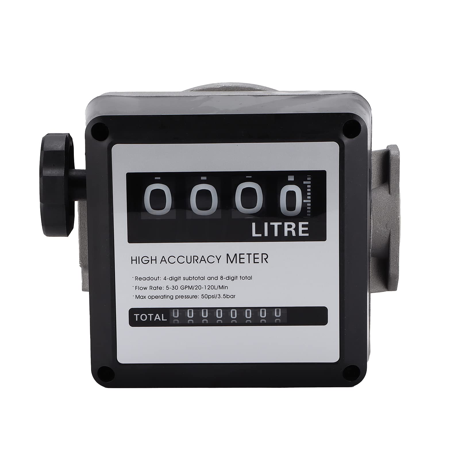 Medidor de flujo de combustible de pantalla grande de 4 dígitos, alta precisión, 530 GPM (20-120 l/min) para gasolina, queroseno, aceite de motor, hecho de ABS y aleación de aluminio, 1 pulgada y 2