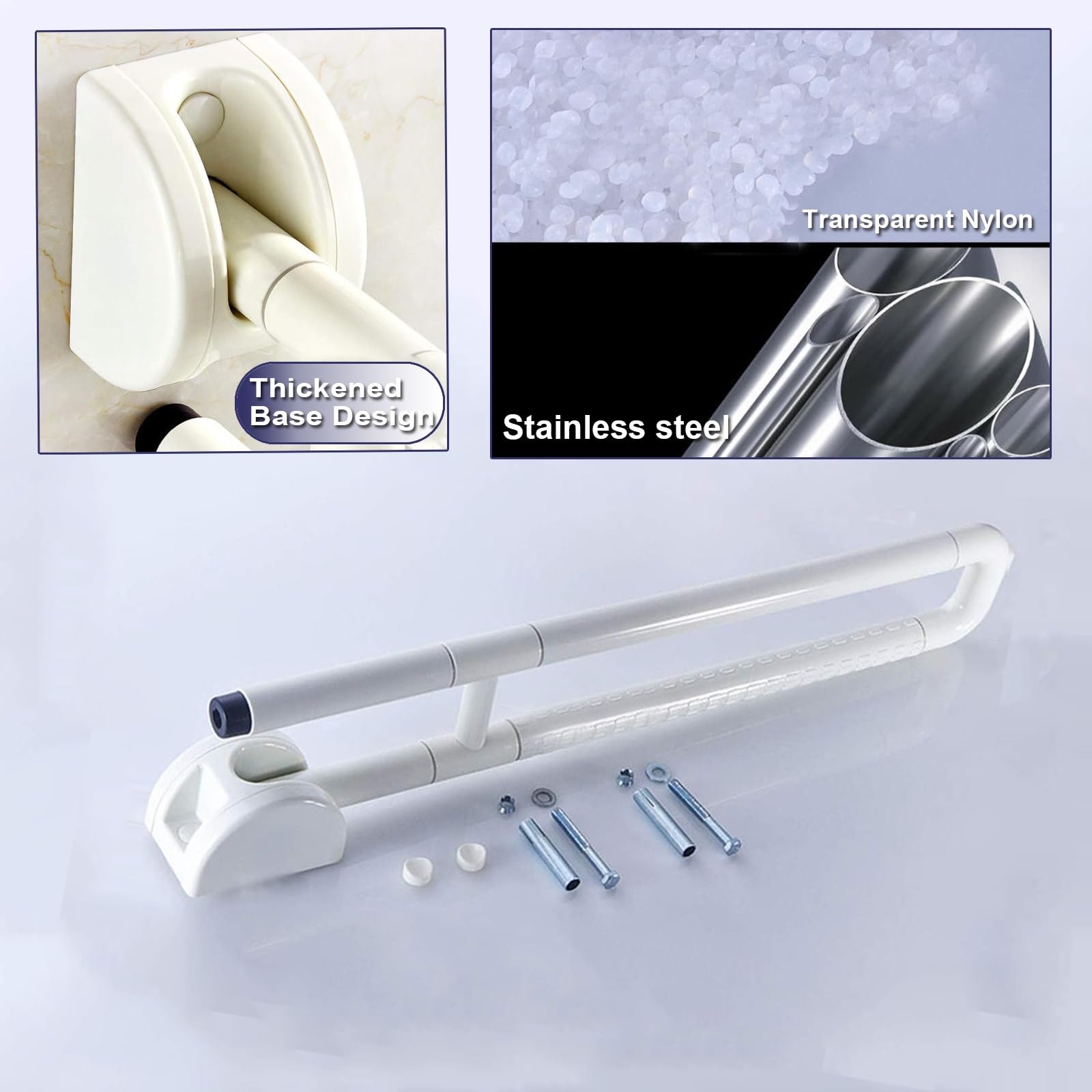 Uchwyt do Łazienki, Składany Uchwyt Prysznicowy dla Seniorów, Antypoślizgowy, Pomoc w Łazience dla Osób Starszych(White,75cm/30in)