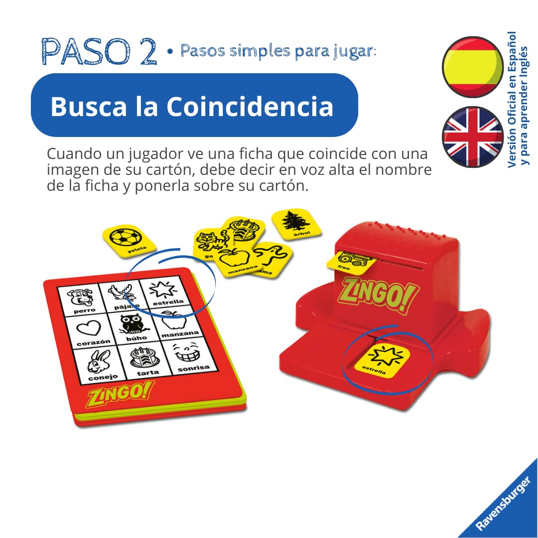 Ravensburger - Zingo | Juegos Educativos Niños 4 Años o Más | Juego de Mesa 4 años | Bingo Infantil | Juegos Mesa 4 Años para Aprender Inglés | 2 a 6 Jugadores | Versión Español