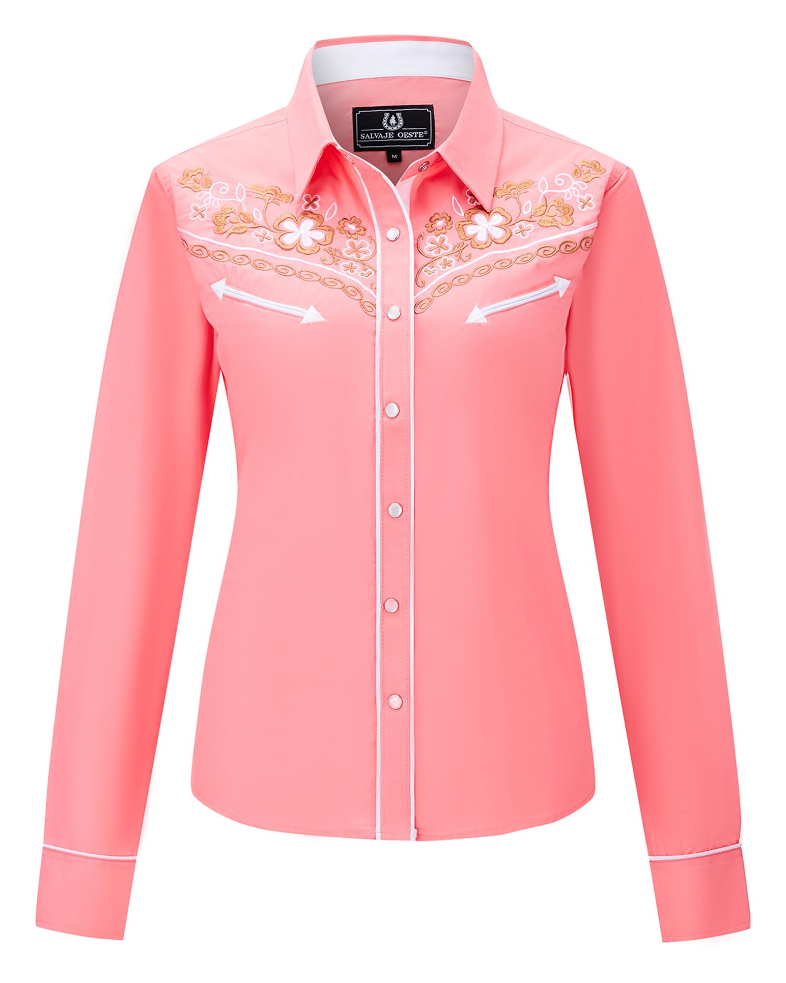 SALVAJE OESTE Women's Embroidered Western Cowboy Snap Front Long Sleeve Button Down Shirt