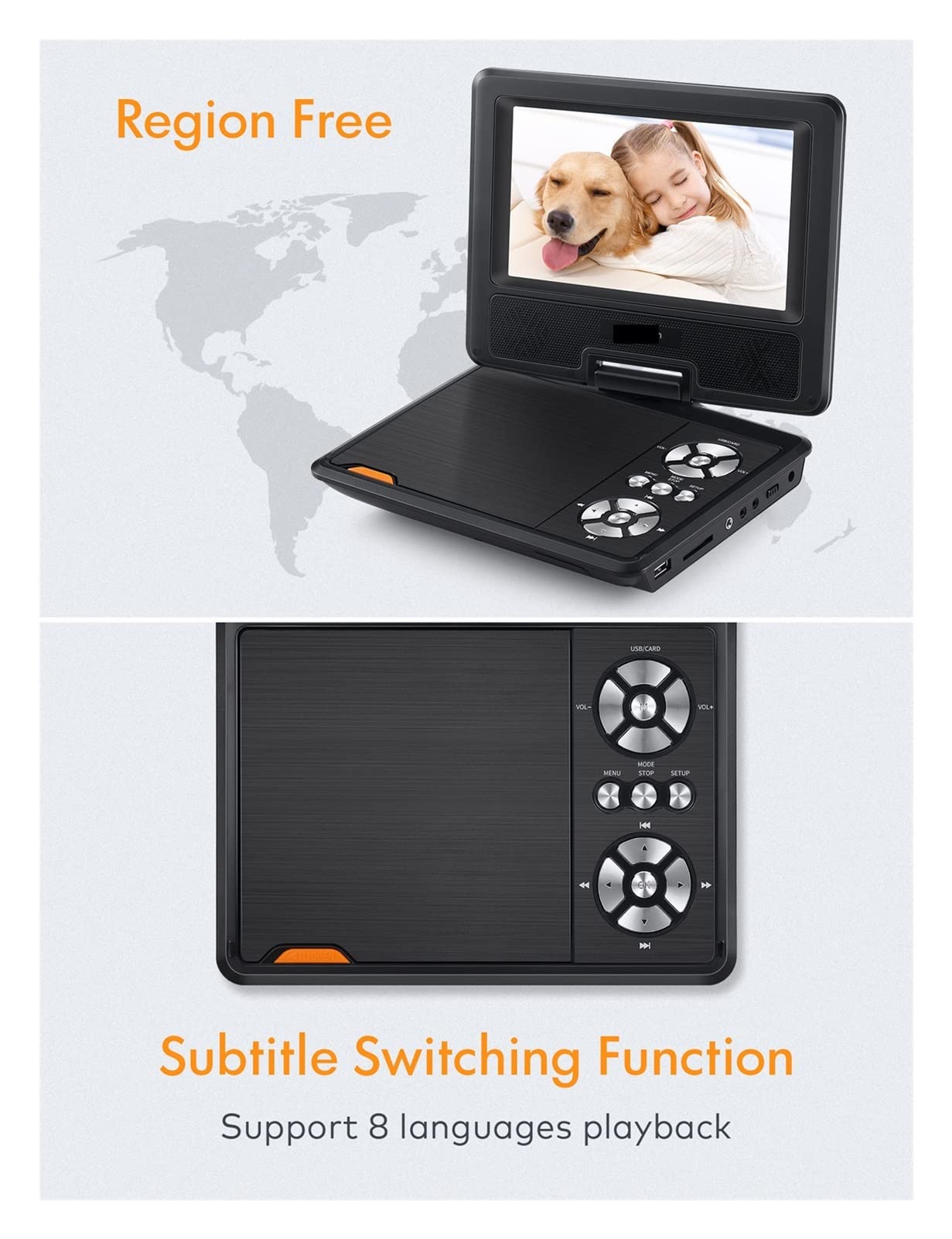 PV770 9,5 '' Portable DVD Joueur avec 7,5 '' HD Écran pivotant,Compatible avec La Plupart des Appareils