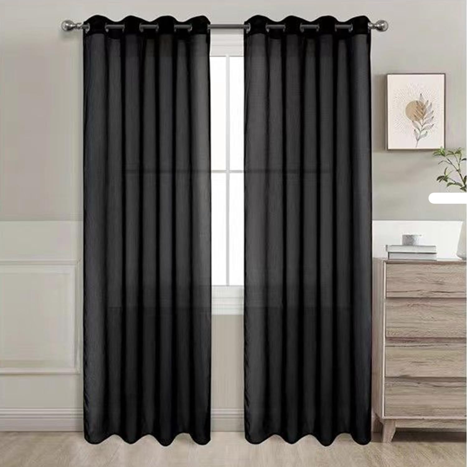 GREATOYAR Cortinas Salon Modernas, Cortinas Visillos Liso, Translúcidas Visillos, Cortinas Poliéster, Cortinas para Sala Cuarto Dormitorio Comedor Cocina Salón, 2 Piezas, 140x260cm, Negro