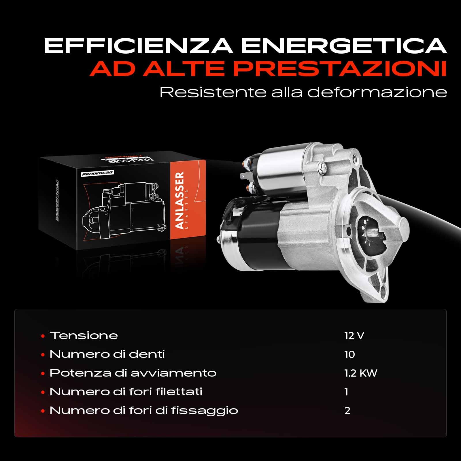 Frankberg Motore di avviamento Auto Benzina 1,2 KW/12 V/10 denti | Compatibile con Wrangler II TJ Grand Cherokee I ZG ZJ Replace# M000T91082ZC,56041012AE