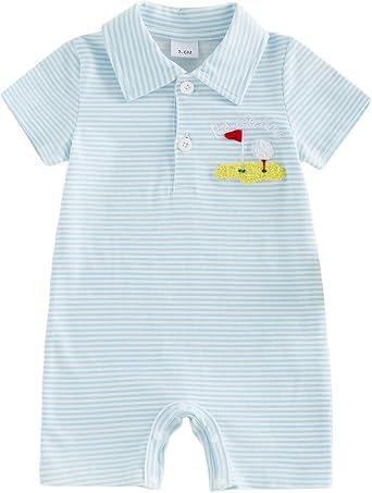 Newborn Baby Boy Golf Outfit Golf Letter Embroidery Lapel Collar Short Sleeve Romper Cute Baby Boy Summer Clothes