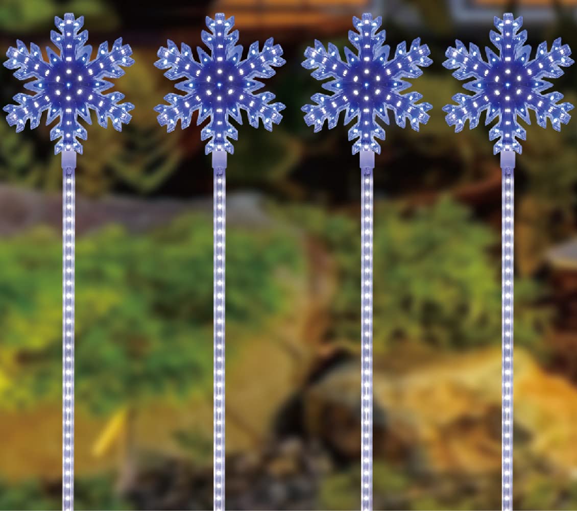 LAMPHOME 4PK 31.5Inches 704LED White And Blue Snowflake Lawn Stake Light With White Shooting Star, Pathway Markers Pathway Lights Decorations For Outdoor Yard - View #8