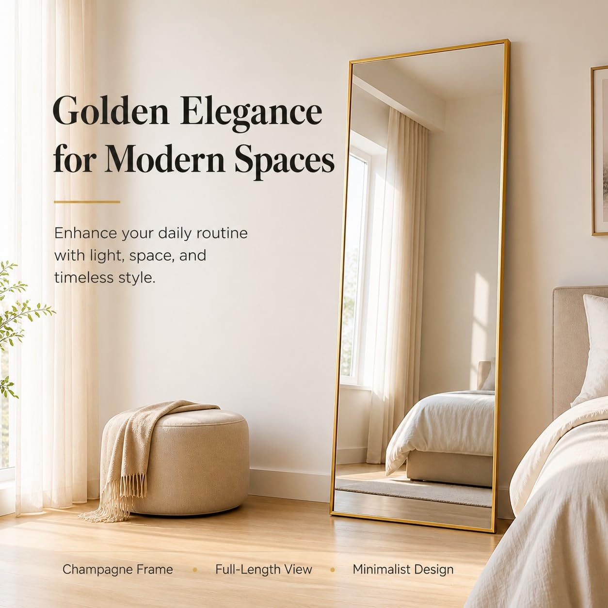 Standspiegel mit Aluminiumrahmen | Großer Ganzkörperspiegel Modern & Minimalistisch | Stehend oder Hängend für Wohnzimmer, Schlafzimmer & Flur | Robust und Elegant (ca. 161x52 cm)
