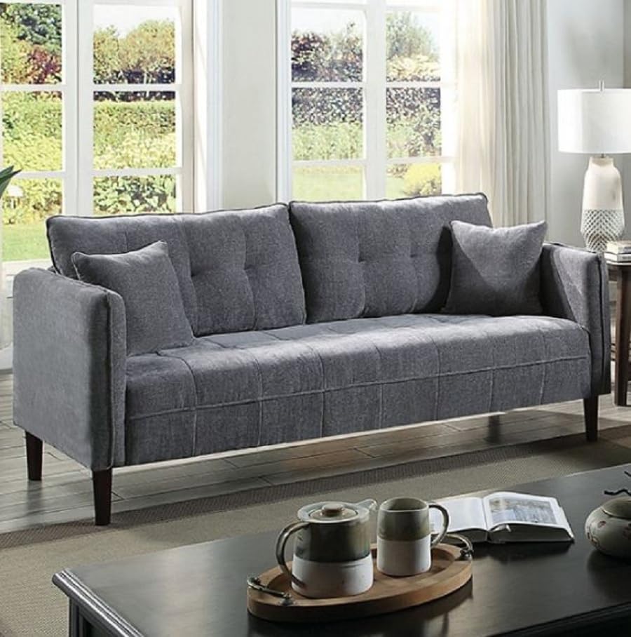 Adeland 2-Piece Contemporary Style Sofa and Loveseat in Dark Gray Chenille Fabric