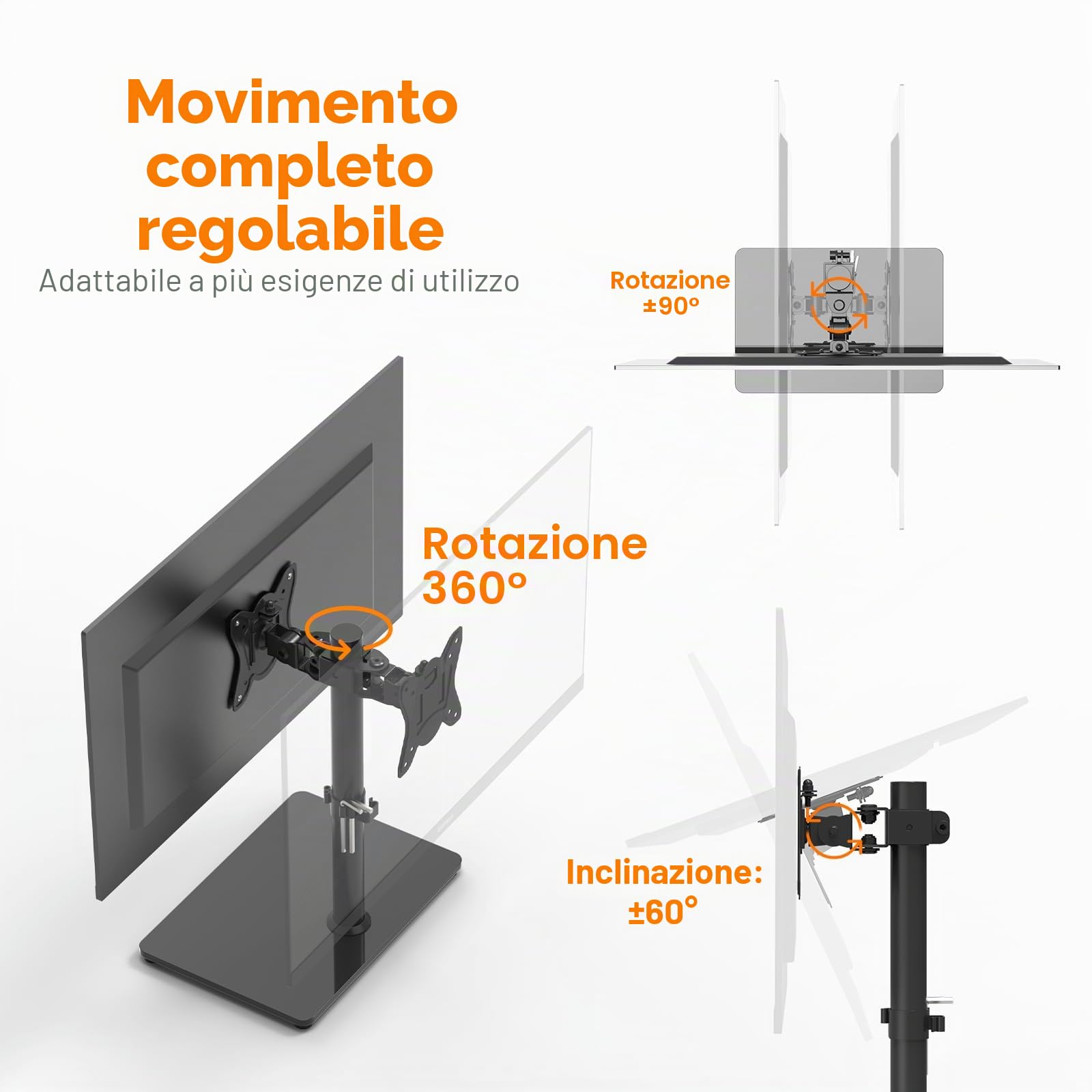GRIFEMA GB1005-1 Supporto TV per schermi 13-32 pollici piatte curve plasma OLED LCD LED, regolabile rotazione altezza, fino 10 kg, VESA 100x100 mm