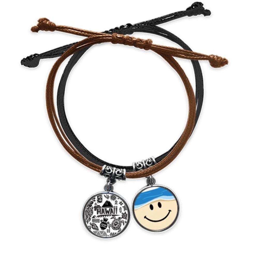 DIYthinkerHawaiian Islands Celebrate America USA Bracelet Rope Hand Chain Leather Smiling Face Wristband
