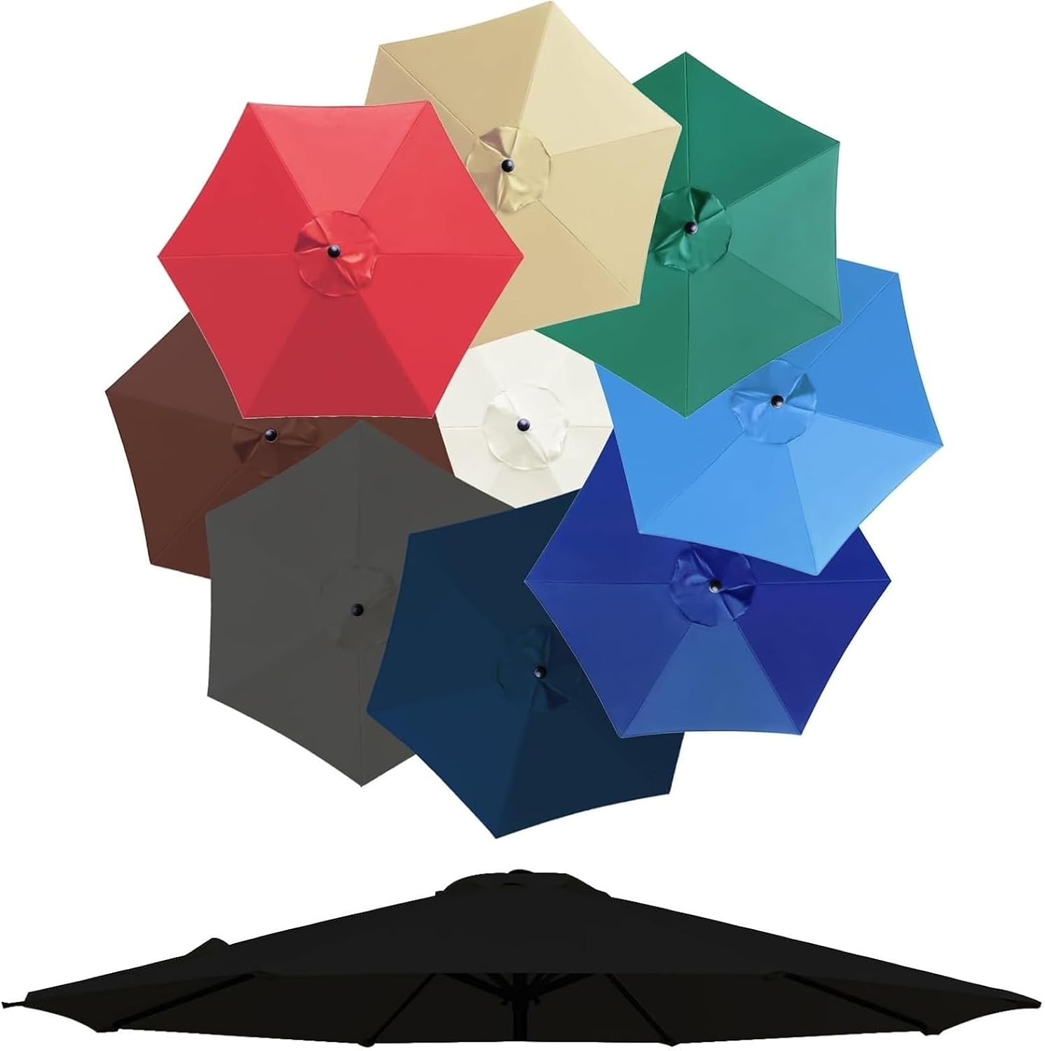 Patio Umbrella Canopy Replacement, 6 /8 Ribs Replacement Top UV Protection Waterproof Umbrella Cover Standby, Outdoor Waterproof Durable Table Parasol Top, for Patio, Deck, Balcony(Black,3m/8 bone)