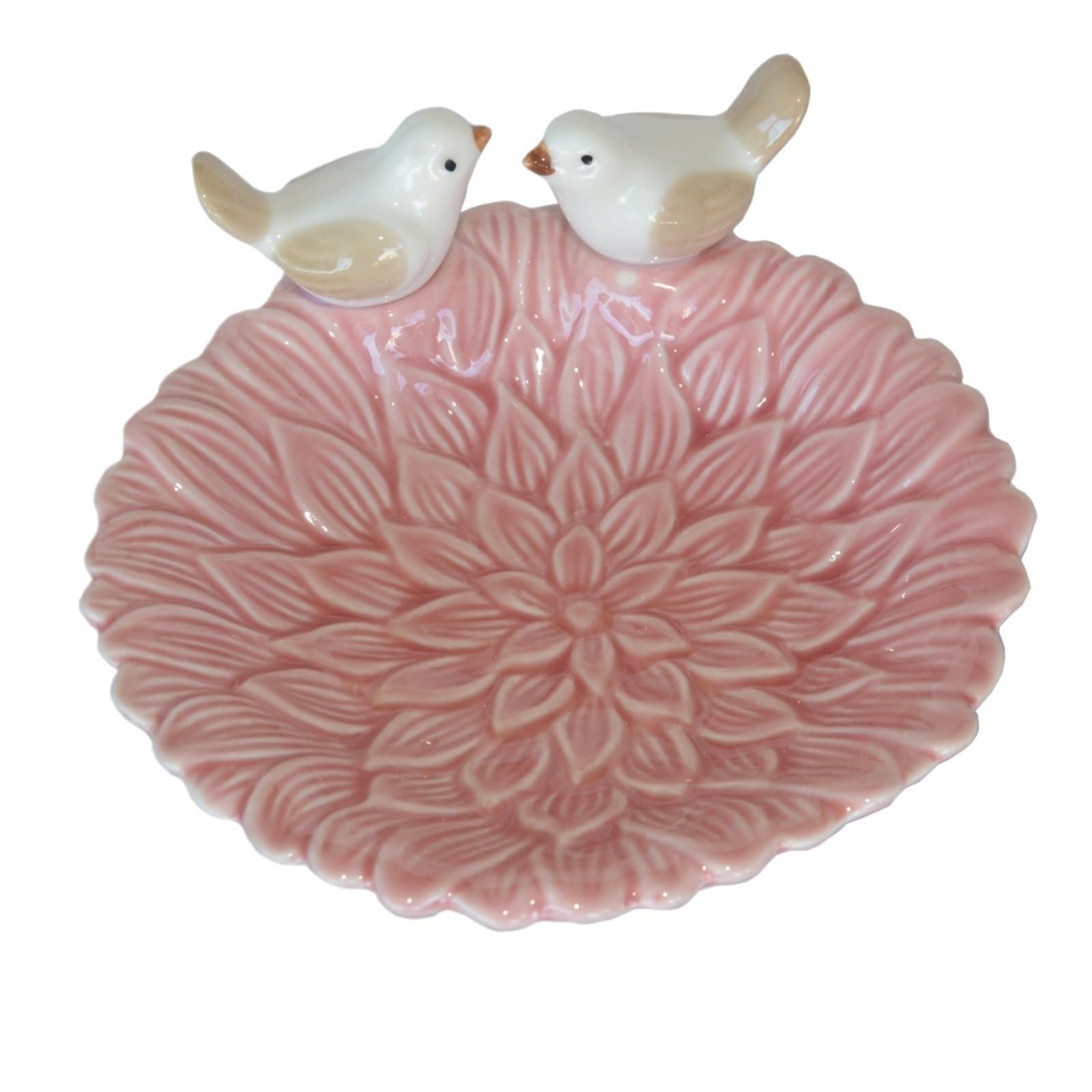 RRYPBOVG Ceramic Jewelry Dish Ceramic Jewelry Dish Tray For Trinket Ring Necklace Bracelet Earrings Flower With Bird Plate Home Decoration(Pink)