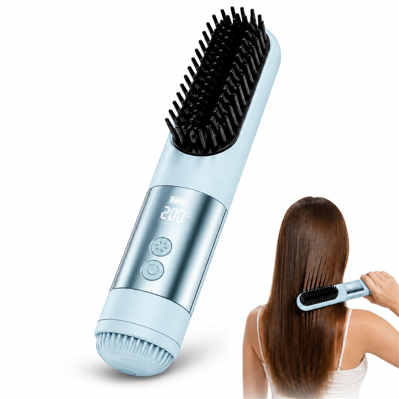Cepillo Alisador de Pelo Inalámbrico 2026, Plancha de Pelo Portátil con Calentamiento Rápido Cerámico Iónico, 3 Niveles de Calor y Control de Frizz para Viajes