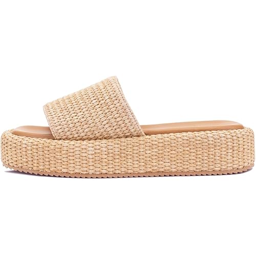 Monrovia Platform Sandals Women – Raffia Espadrilles Slip On Slides, Comfortable Summer Wedge Sandals, Straw Beach Shoes 2025