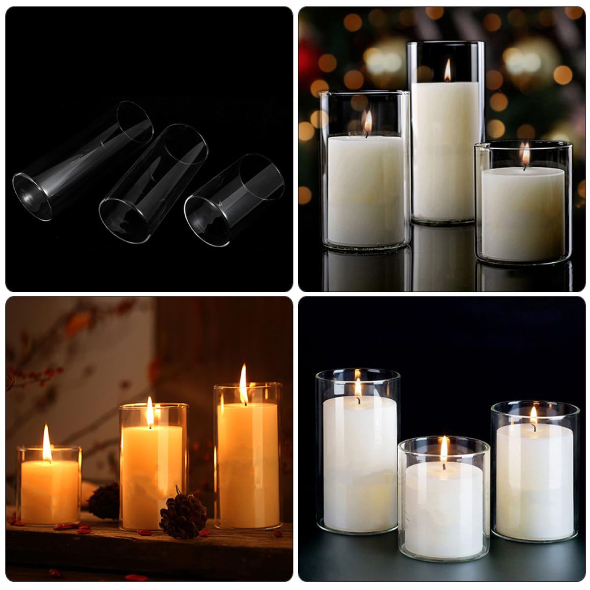 ERINGOGO Bougeoirs Design Simple et Solide Lot de 3 en Verre Cylindrique Transparents pour Décoration Créative et Ambiance Romantique