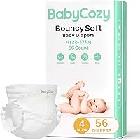 BabyCozy Bouncy Soft Diapers Size 4, 56ct Portable Hypoallergenic Packs - Ultra Soft, Leak-Proof for Sensitive Baby Skin (22-37lbs)