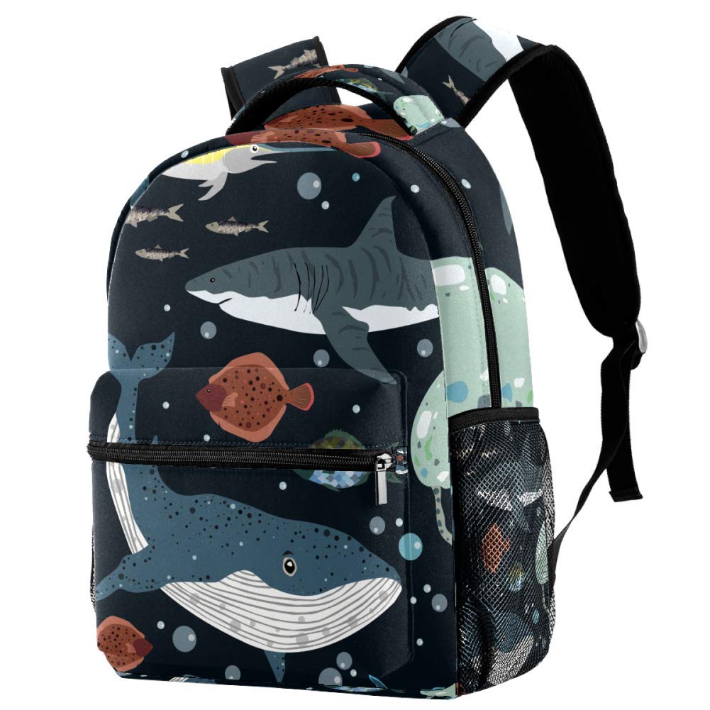 LORVIES Mochila de hombro con diseño de ballenas de tiburón con peces y medusas