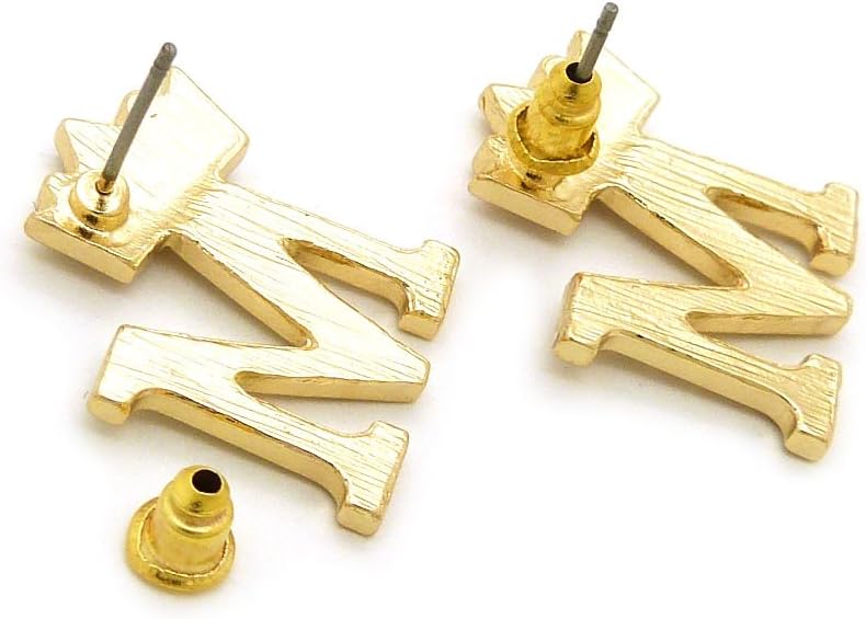 Fashion 21 Unisex Small Size Pave Initial Alphabet Letter Pendant 24" Box Chain Necklace & Earring Set (M Set/Gold)