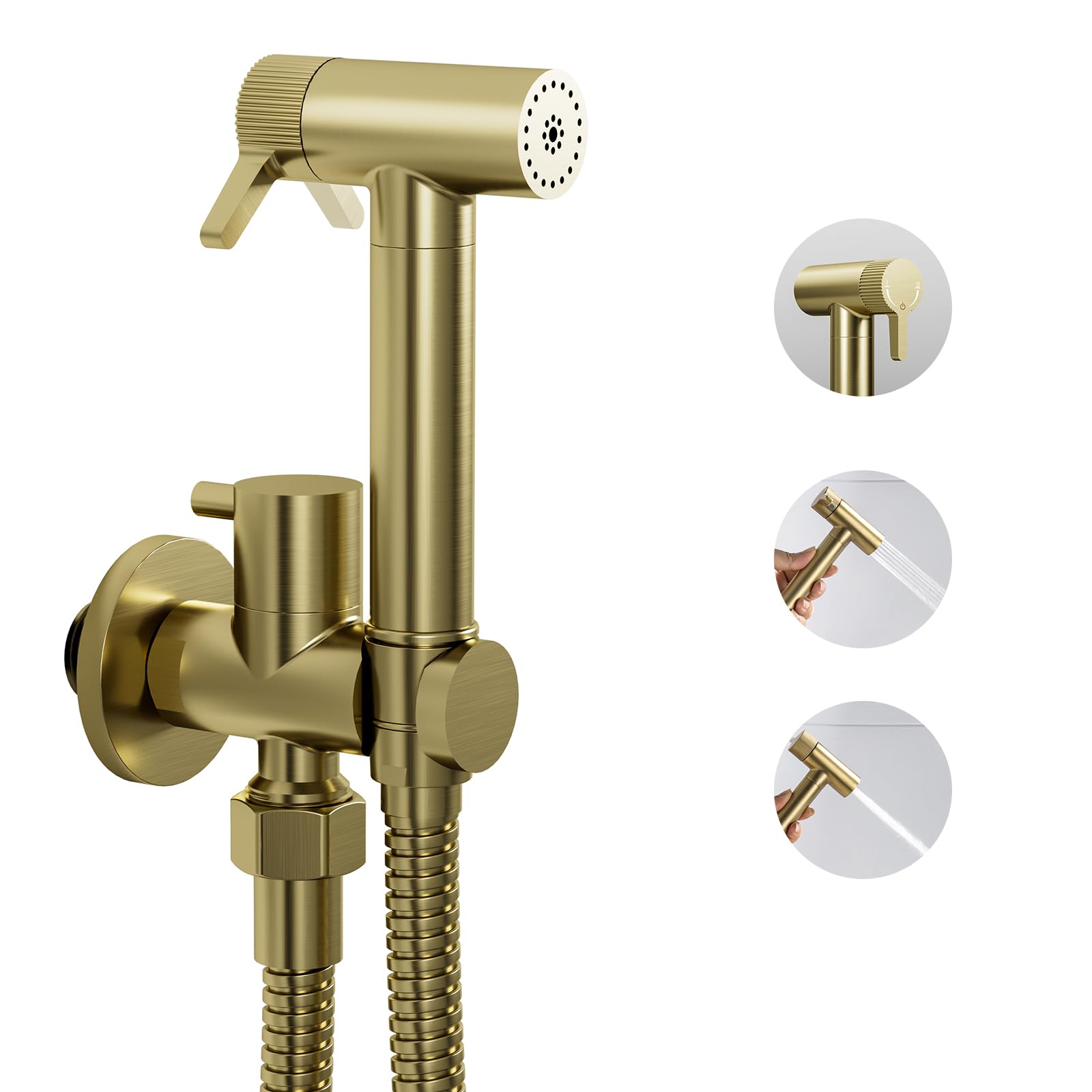 Oro Cepillado Kit de Rociador de Mano para Inodoro, 2 Modos Ducha Bidet para Inodoro, Latón Rociador de Bidé Montado en Pared para Inodoro con Manguera de 1.2m y Soporte, para Higienico Personal